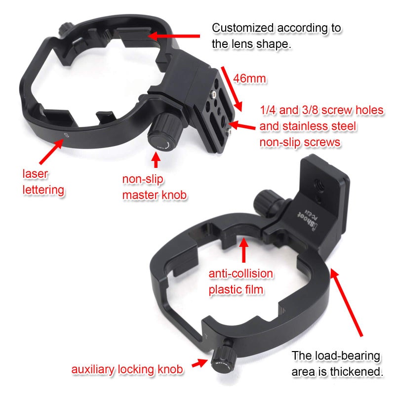 iShoot Tripod Mount Ring, Lens Collar Support Holder for Nikon PC-E Micro NIKKOR 45mm f/2.8D ED and Nikon PC-E NIKKOR 24mm f/3.5D ED Tilt-Shift Lens, Built-in 46mm Arca-Swiss Fit Quick Release Plate - Image 3